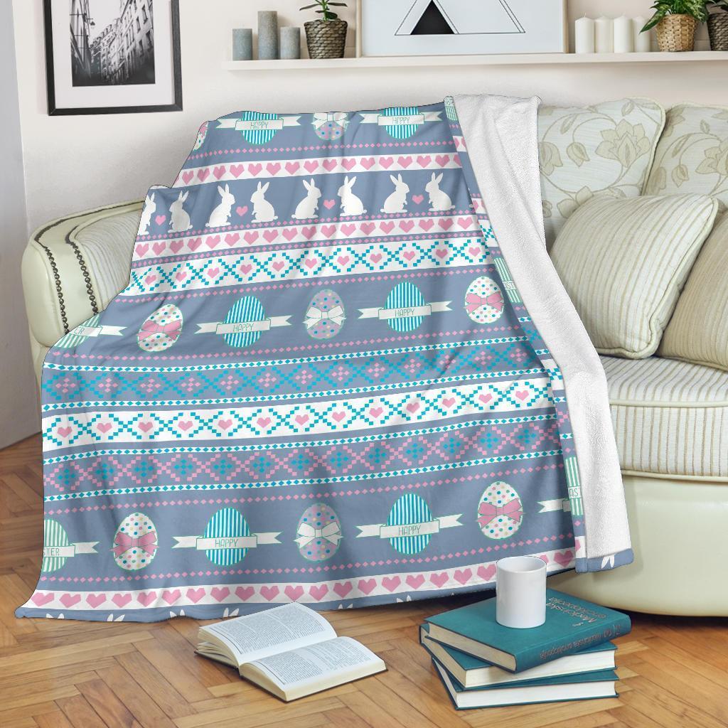 Easter Bunny Egg Pattern Flannel Blanket For Relaxing At Home And Travel