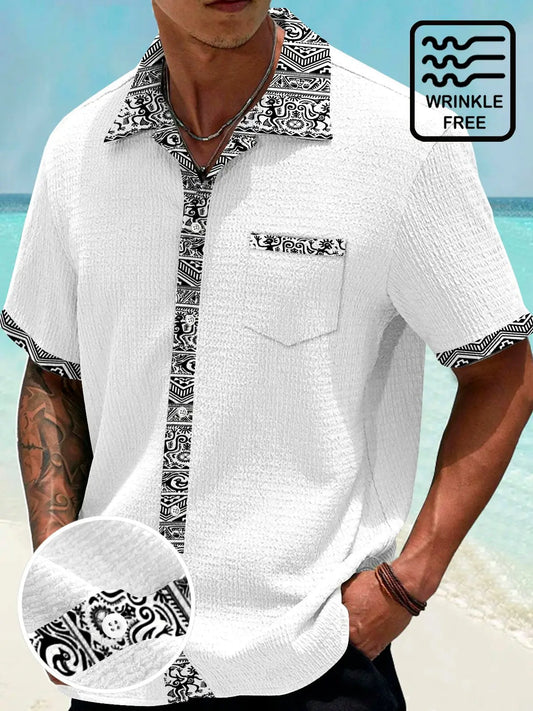 Hawaiian Shirt / Adults / S Basic Ethnic Pattern Patchwork Printed Men's Seersucker Stretch Hawaiian Shirt