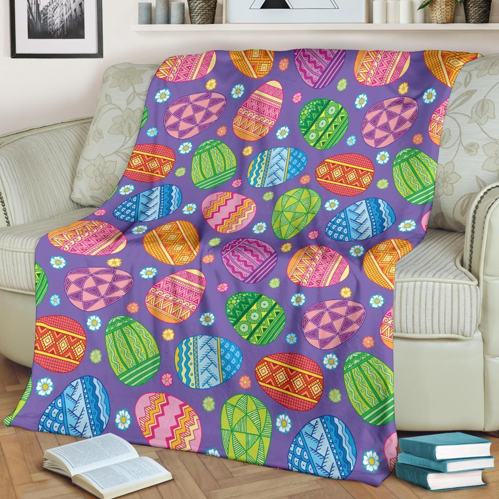Colorful Easter Egg Pattern Flannel Blanket For Soft Bed Couch And Home Comfort