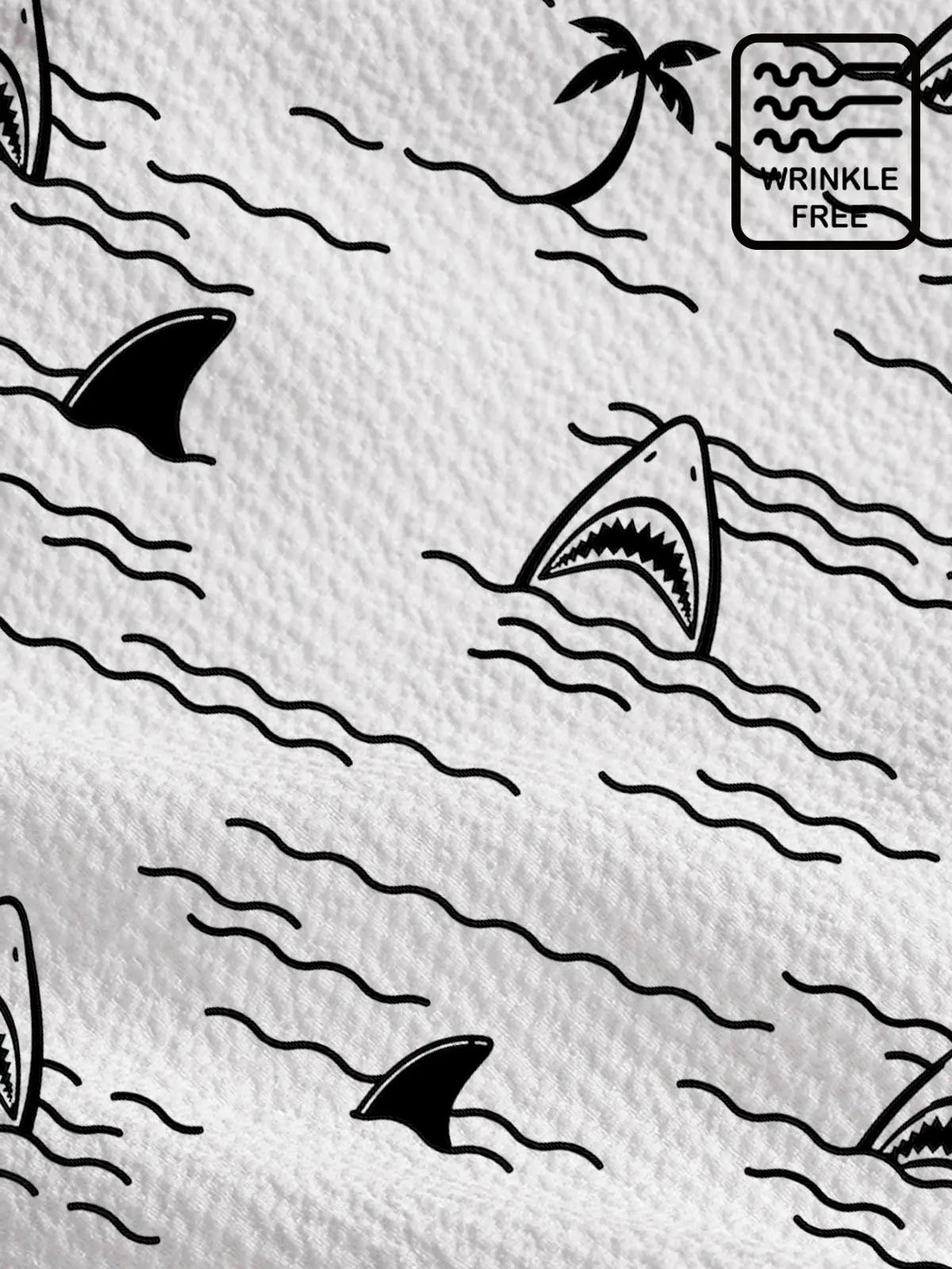 Beach Holiday White Men's Hawaiian Shirts Cartoon Shark Coconut Tree Camp Shirts