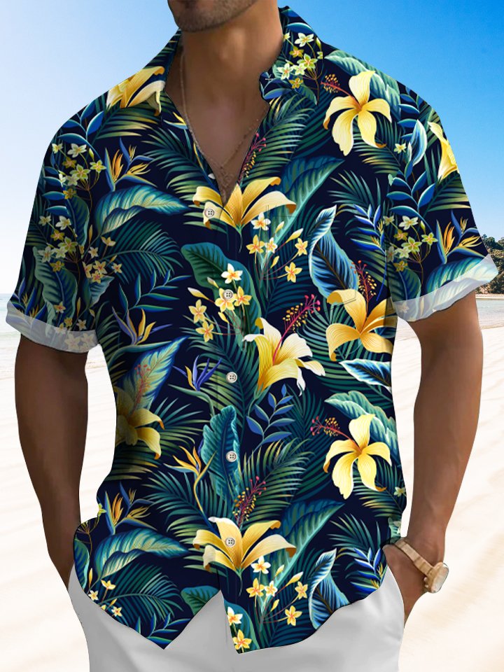 Beach Vacation Hawaii Tropical Flower Lily Leaf Hawaiian Shirt