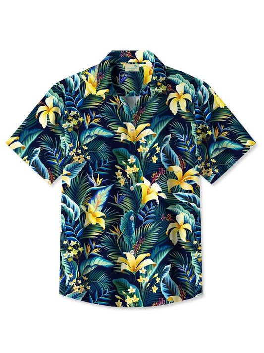 Hawaiian Shirt / Adults / S Beach Vacation Hawaii Tropical Flower Lily Leaf Hawaiian Shirt