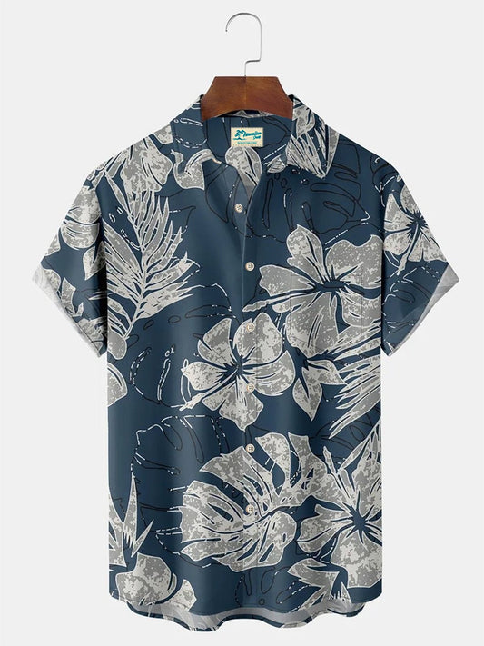 Hawaiian Shirt / Adults / S Beach Vacation Men's Hawaiian Shirts Tropical Leaves Stretch Big Size Vintage Casual Aloha Button Down Shirts