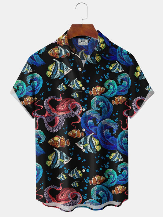 Hawaiian Shirt / Adults / S Beach Vacation Sea Life Octopus Tropical Fish Hawaiian Aloha Hawaiian Shirt