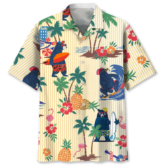Hawaiian Shirt / Adults / S Bear Surfing Tropical Hawaiian Shirt