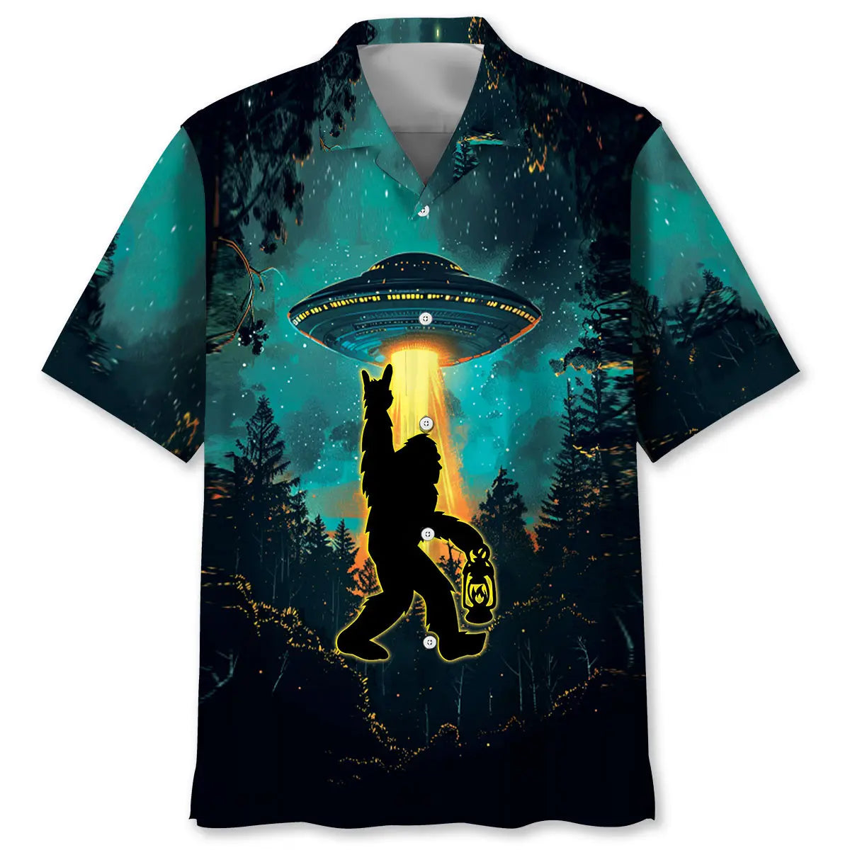 Hawaiian Shirt / Adults / S Bigfoot Alien Camping Night Hawaiian Shirt