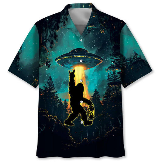 Hawaiian Shirt / Adults / S Bigfoot Alien Camping Night Hawaiian Shirt