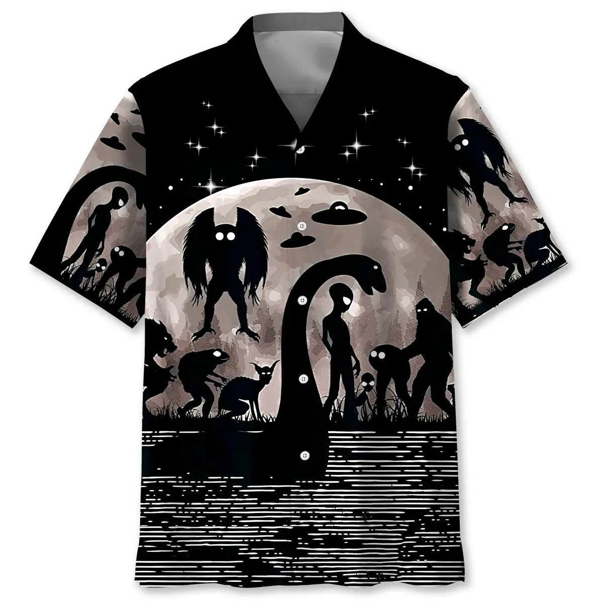 Hawaiian Shirt / Adults / S Bigfoot Alien Nessie Night Hawaiian Shirt