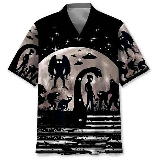 Hawaiian Shirt / Adults / S Bigfoot Alien Nessie Night Hawaiian Shirt