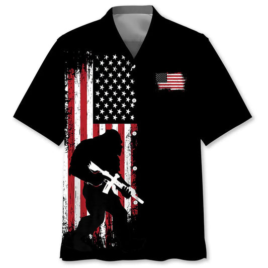 Hawaiian Shirt / Adults / S Bigfoot American Flag Patriotic Hawaiian Shirt