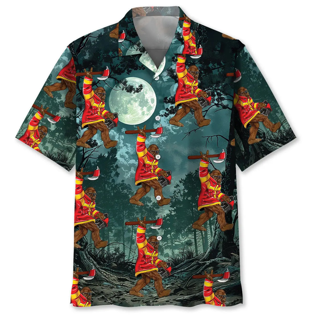 Hawaiian Shirt / Adults / S Bigfoot Firefighter Keep The Night Safe Hawaiian Shirt