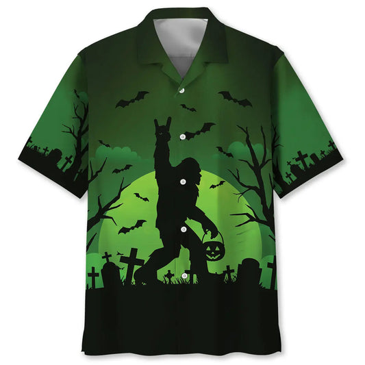 Hawaiian Shirt / Adults / S Bigfoot Halloween Night Green Hawaiian Shirt