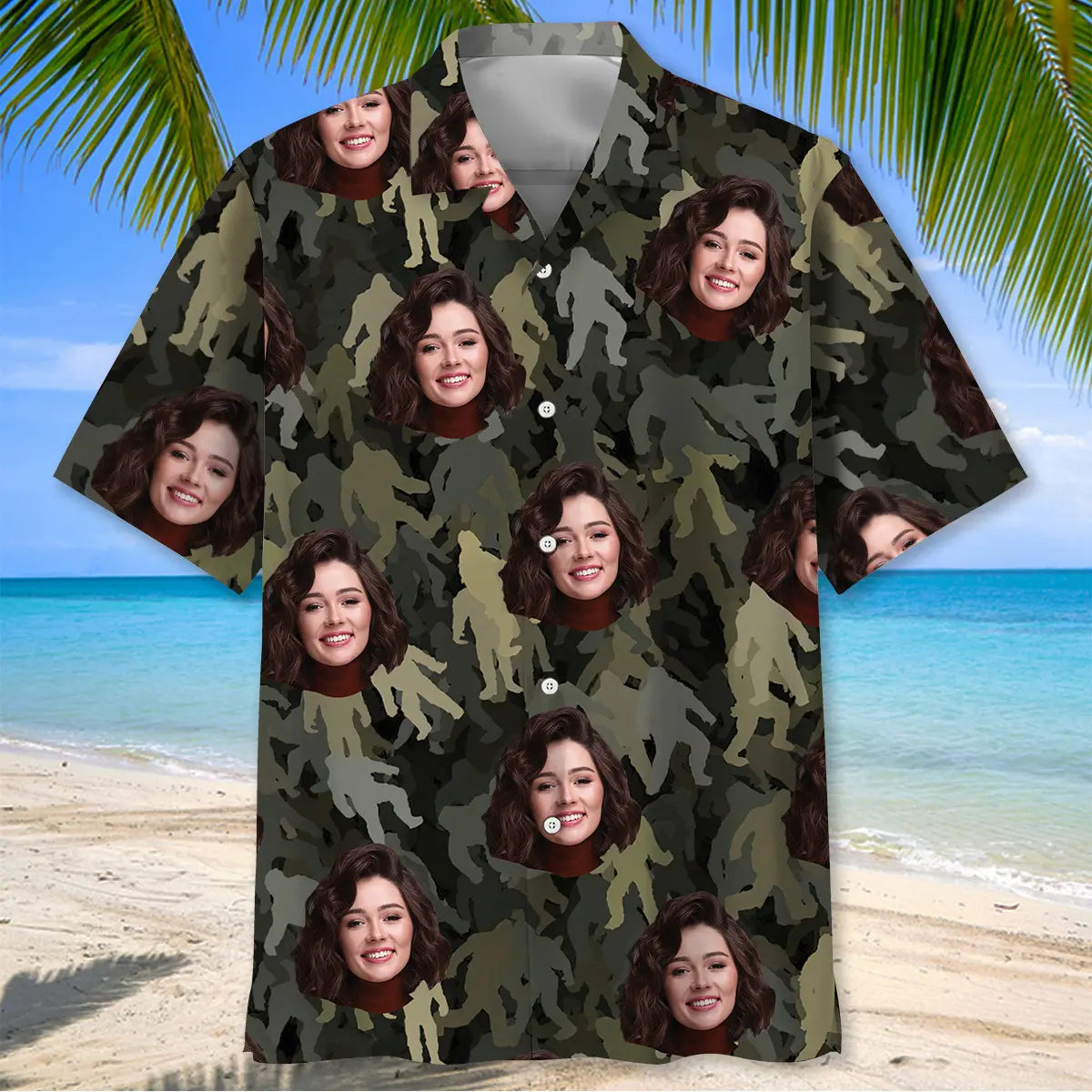 Bigfoot Hawaiian Shirt Custom Photo Girl Friend Face