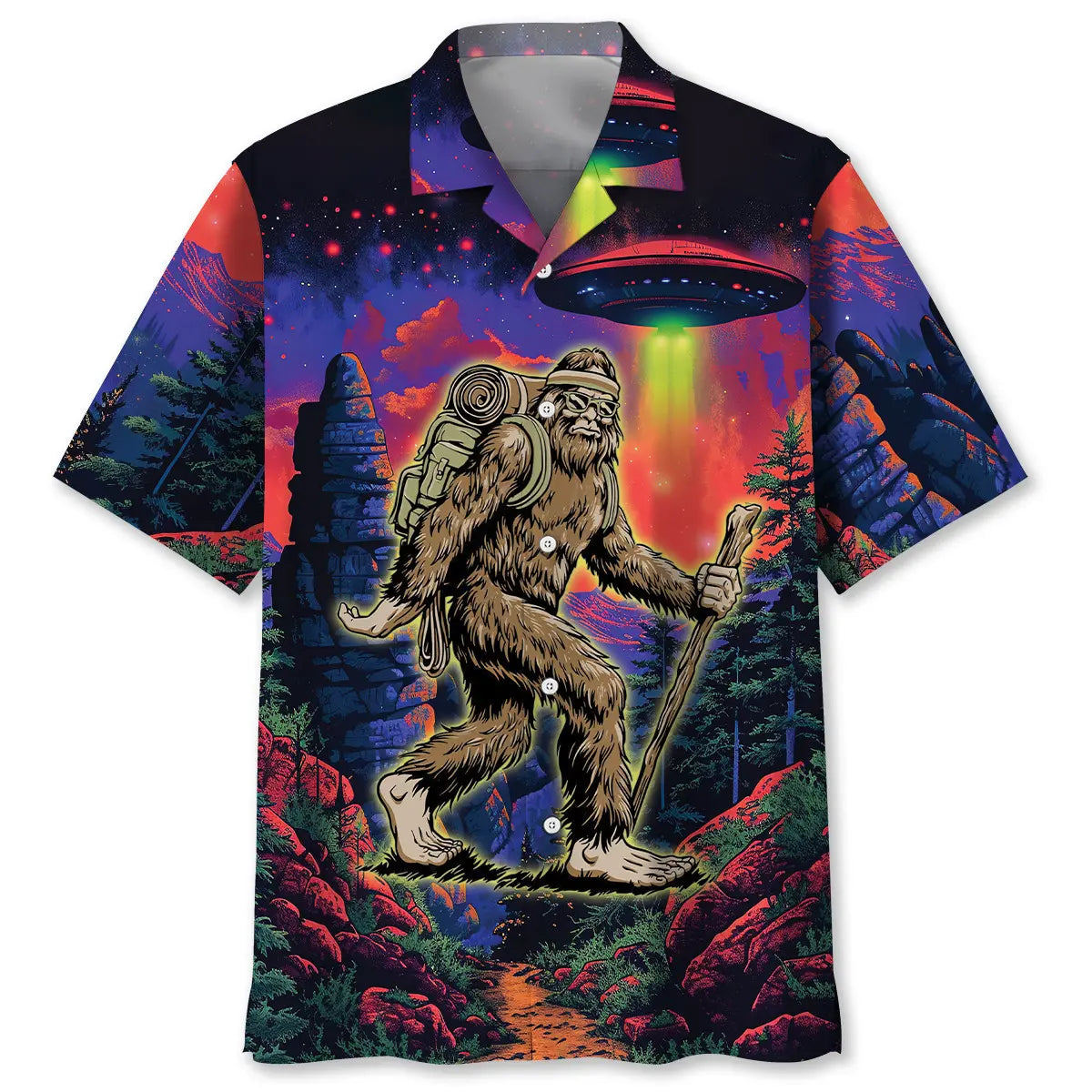 Hawaiian Shirt / Adults / S Bigfoot Hiking Night Hawaiian Shirt