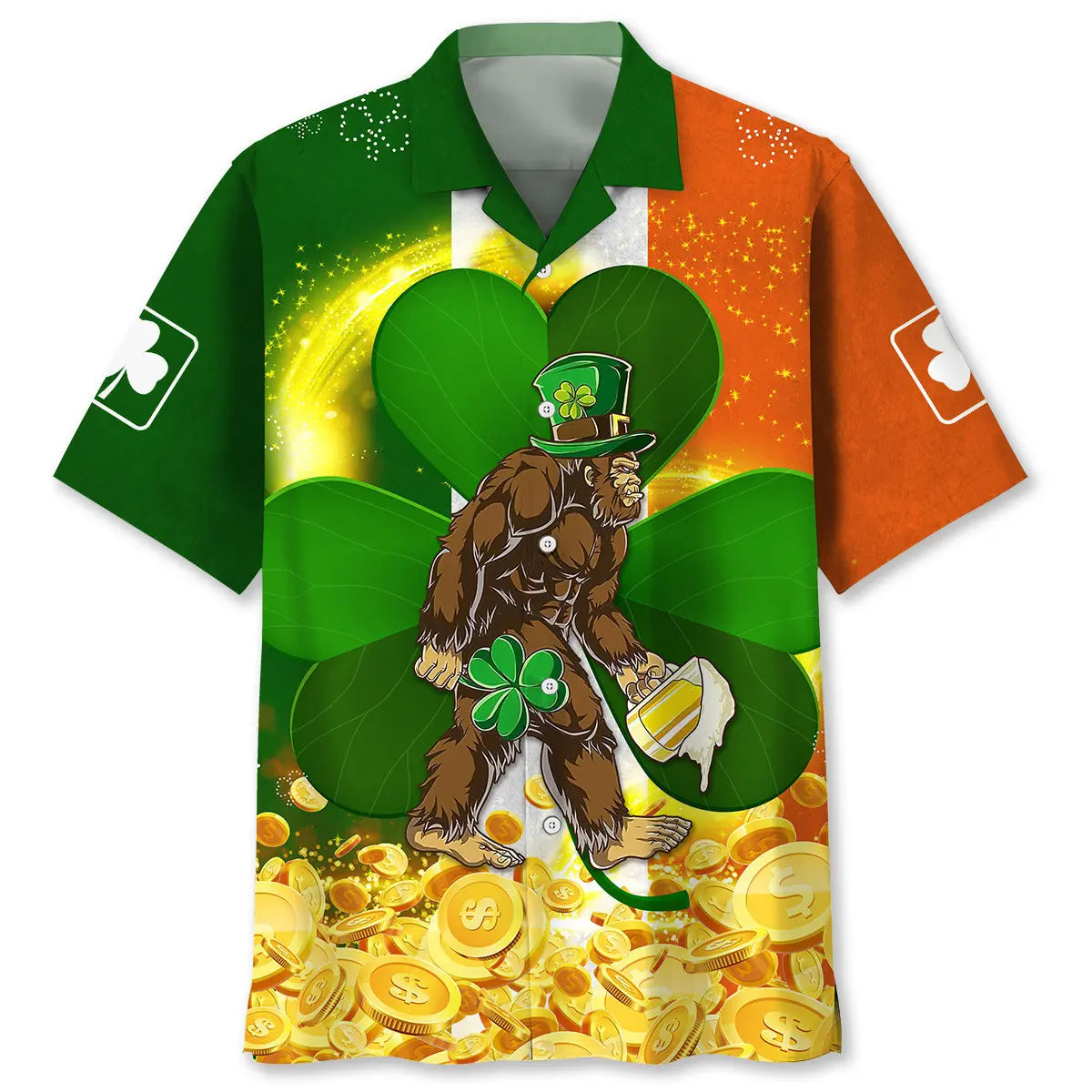 Hawaiian Shirt / Adults / S Bigfoot Irish St.Patrick Day Hawaiian Shirt