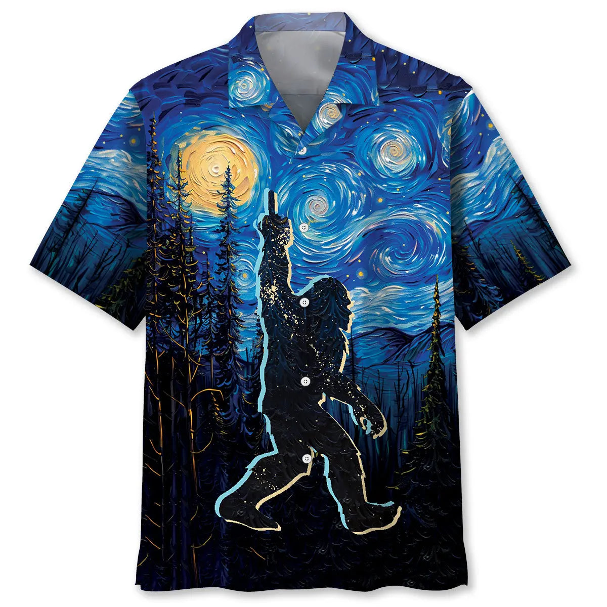 Hawaiian Shirt / Adults / S Bigfoot Mystery Starry Night Hawaiian Shirt