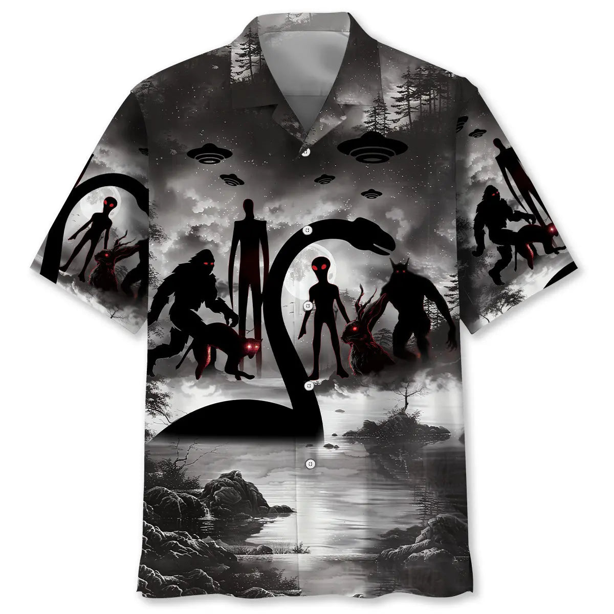 Hawaiian Shirt / Adults / S Bigfoot Nessie Alien Mythical Monster Hawaiian Shirt