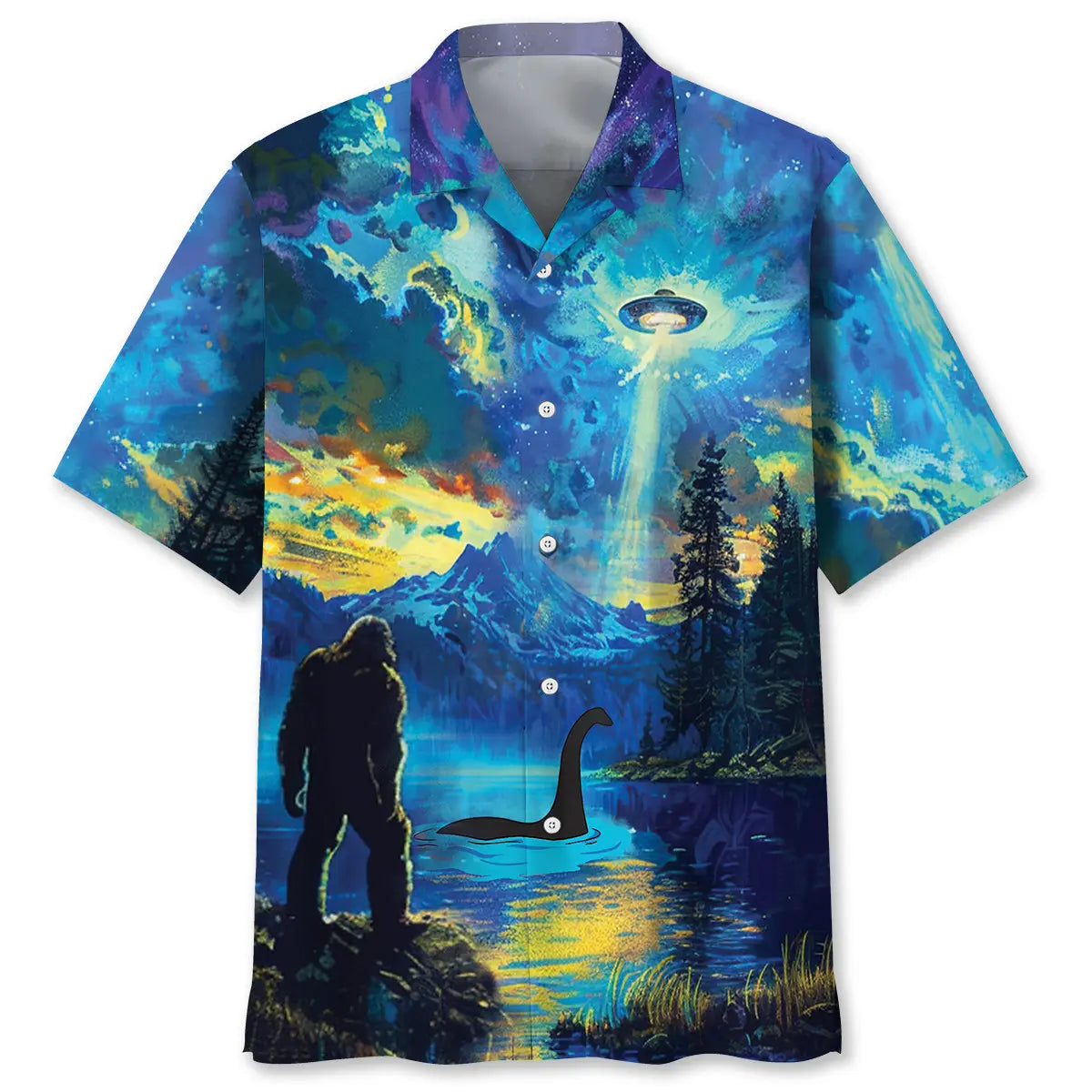 Hawaiian Shirt / Adults / S Bigfoot Nessie UFO By The Lake Hawaiian Shirt