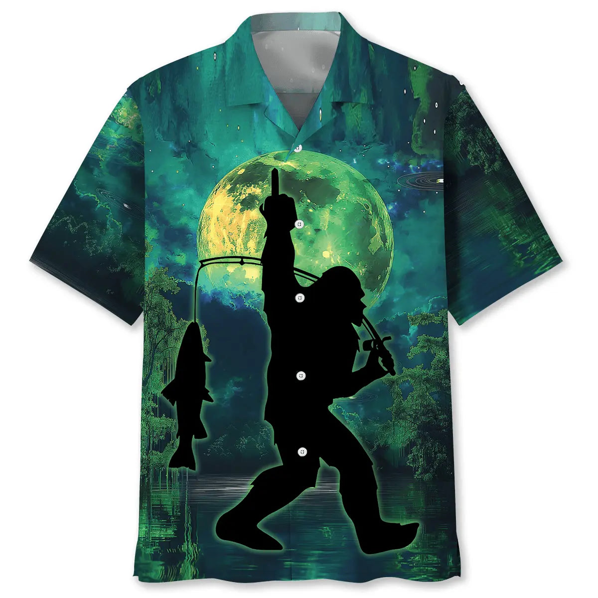 Hawaiian Shirt / Adults / S Bigfoot Night Fishing Hawaiian Shirt