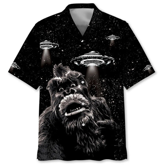 Hawaiian Shirt / Adults / S Bigfoot Panicked Selfie Alien Hawaiian Shirt