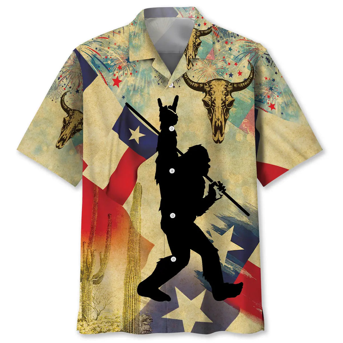 Hawaiian Shirt / Adults / S Bigfoot Texas Happy 4th July Vintage Hawaiian Shirt