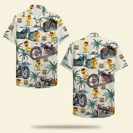 Hawaiian Shirt / Adults / S Biker Duck Unisex Hawaiian Shirt Aloha Shirt Summer Vibe Duck &amp; Classic Motorcycles Pattern