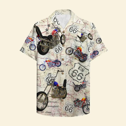 Hawaiian Shirt / Adults / S Biker Unisex Hawaiian Shirt Aloha Shirt Summer Vibe Vintage Motorcycle Route 66 Pattern