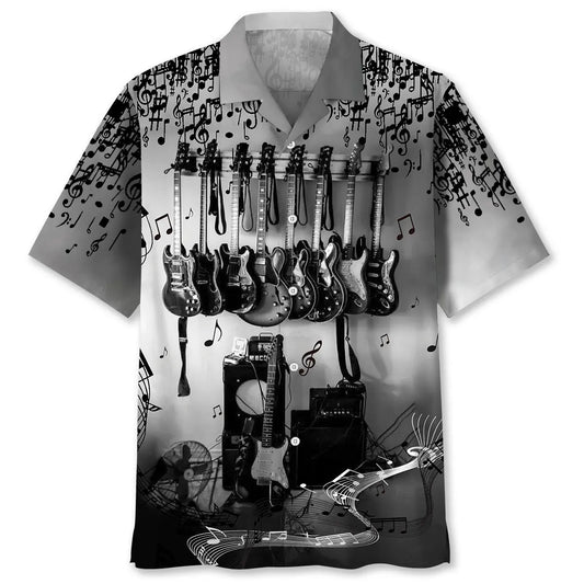 Hawaiian Shirt / Adults / S Black And White Guitarist Hawaiian Shirt