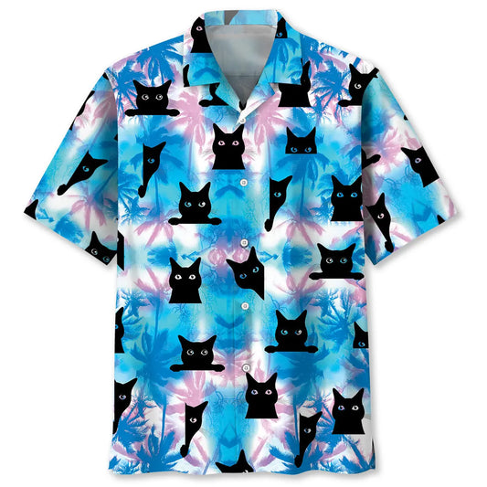 Hawaiian Shirt / Adults / S Black Cat Blue Hawaiian Shirt