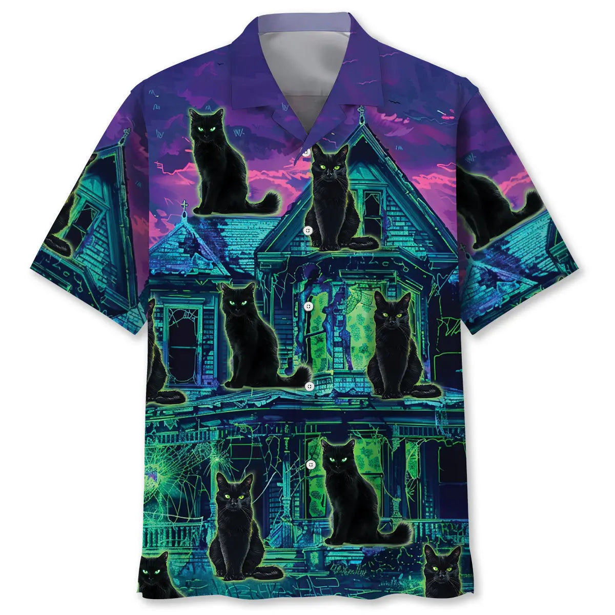 Hawaiian Shirt / Adults / S Black Cat Haunted House Hawaiian Shirt