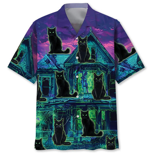Hawaiian Shirt / Adults / S Black Cat Haunted House Hawaiian Shirt