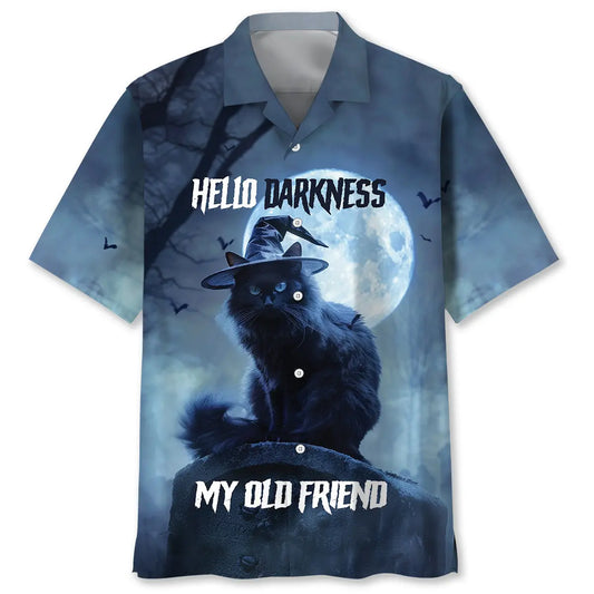 Hawaiian Shirt / Adults / S Black Cat Hello Darkness My Old Friend Hawaiian Shirt
