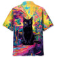 Black Cat Hippie Mushroom Hawaiian Shirt