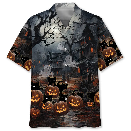 Hawaiian Shirt / Adults / S Black Cat Pumpkins Halloween Hawaiian Shirt