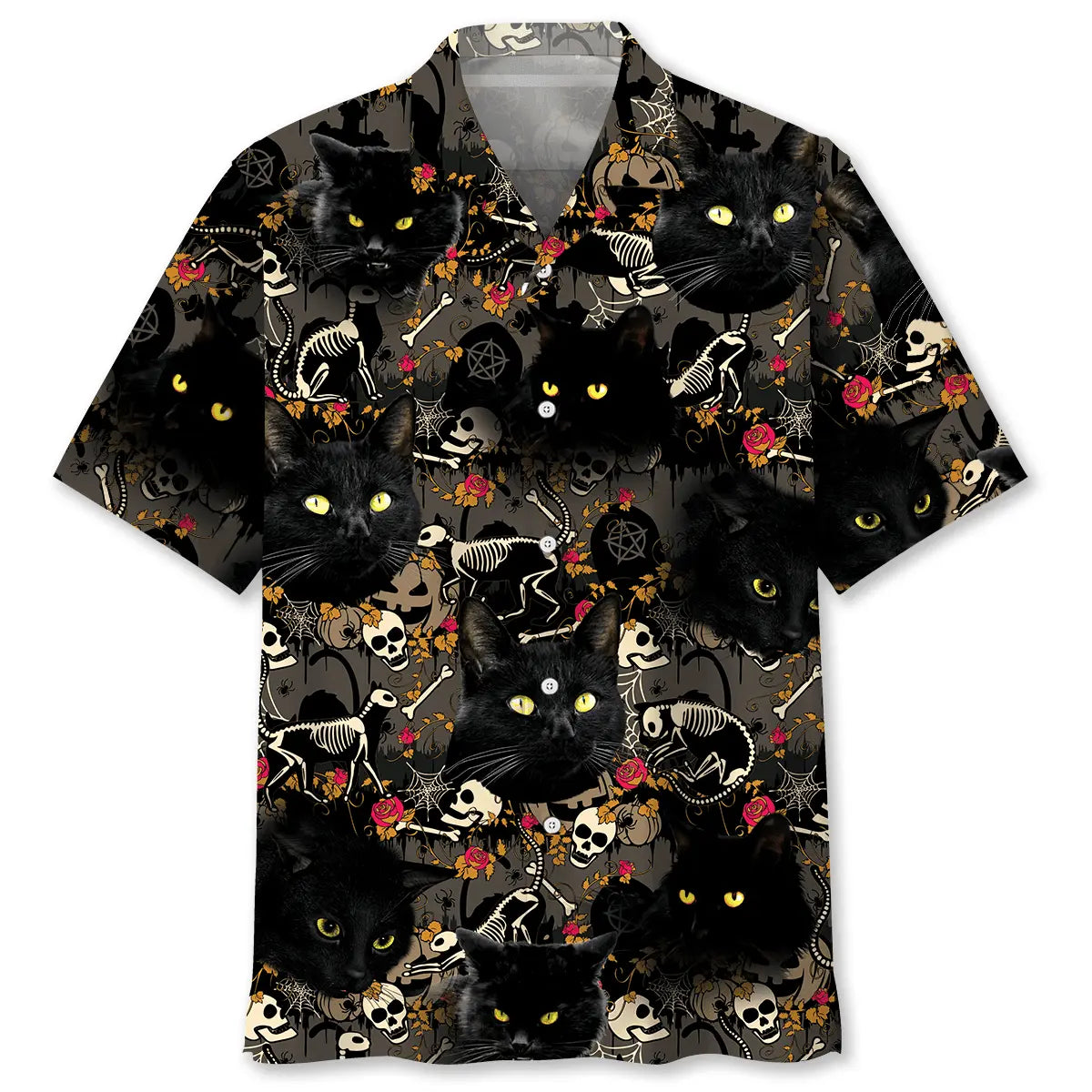 Hawaiian Shirt / Adults / S Black Cat Skeleton Hawaiian Shirt