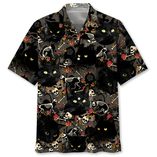 Hawaiian Shirt / Adults / S Black Cat Skeleton Hawaiian Shirt