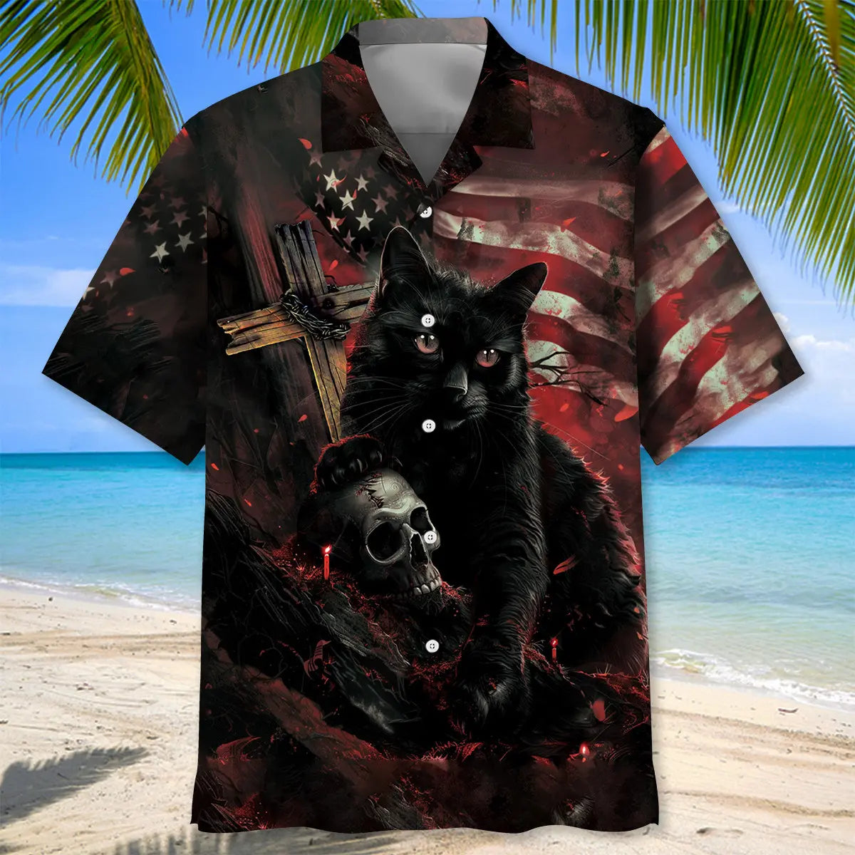 Black Cat Skull Hawaiian Shirt