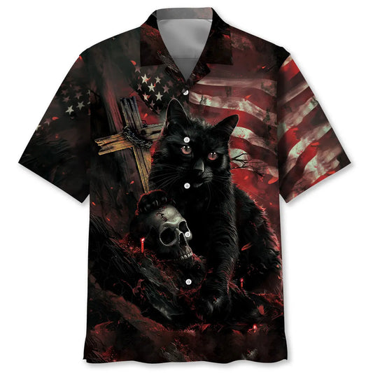 Hawaiian Shirt / Adults / S Black Cat Skull Hawaiian Shirt