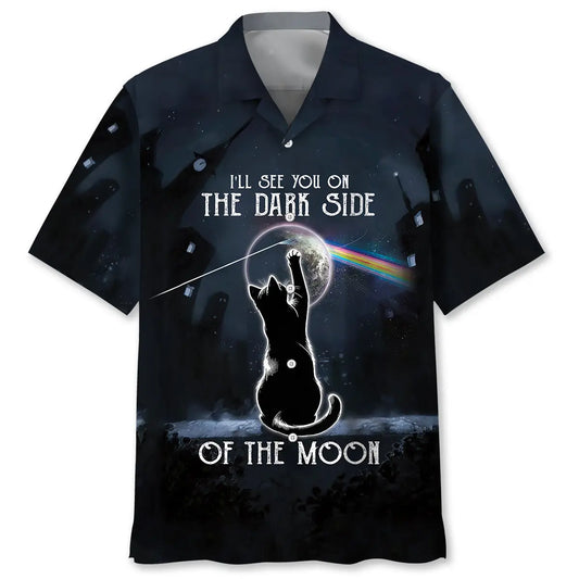 Hawaiian Shirt / Adults / S Black Cat The Dark Side Of The Moon Hawaiian Shirt