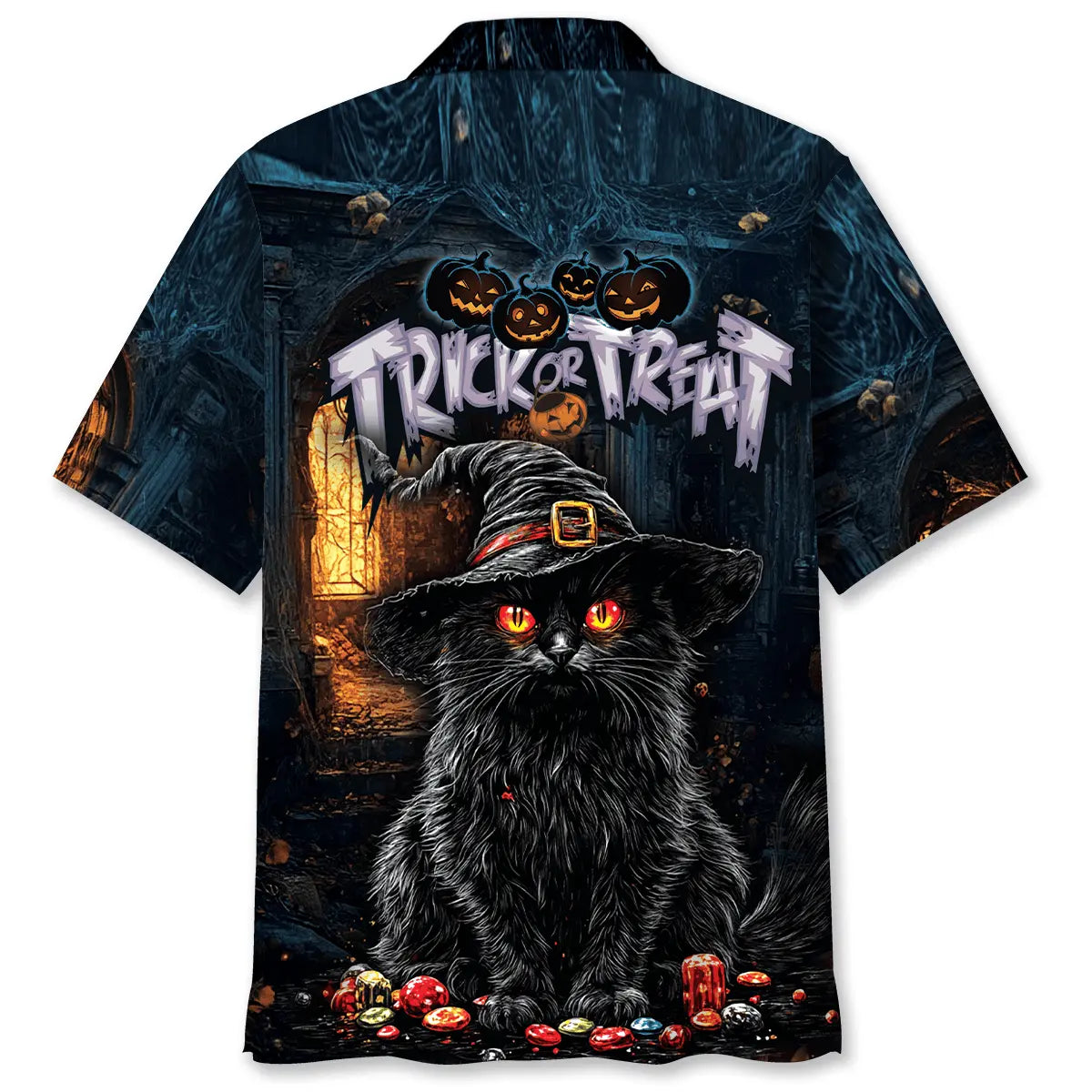 Black Cat Trick Or Treat Hawaiian Shirt