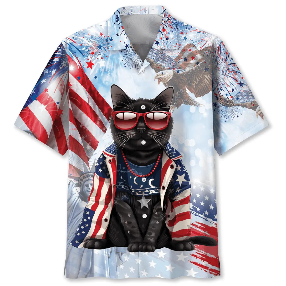Hawaiian Shirt / Adults / S Black Cat USA Hawaiian Shirt