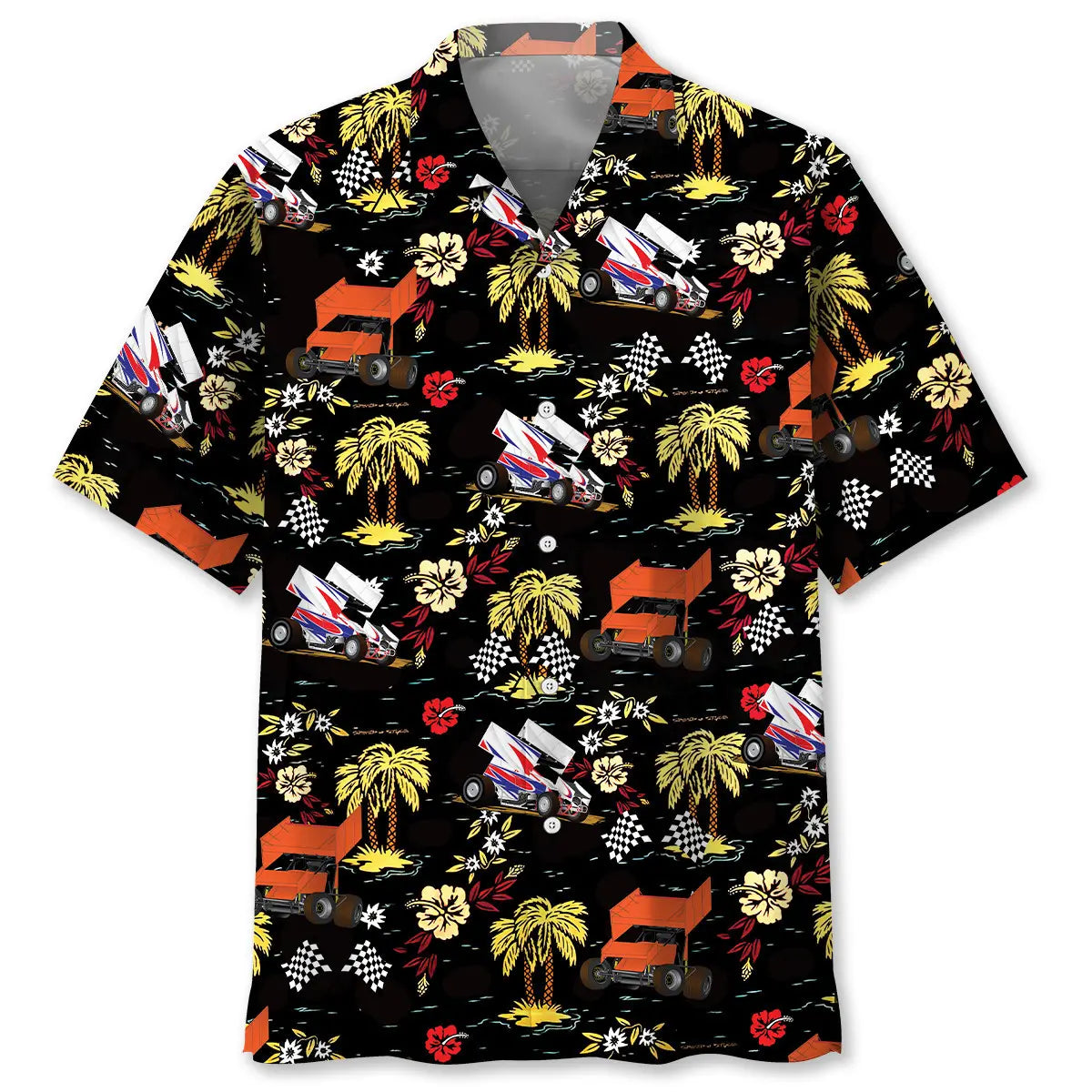 Hawaiian Shirt / Adults / S Black Dirt Track Racing Sprint Car Hawaiian Shirt