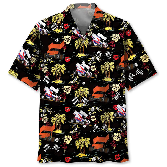 Hawaiian Shirt / Adults / S Black Dirt Track Racing Sprint Car Hawaiian Shirt