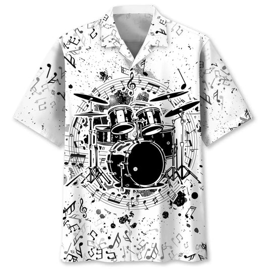 Hawaiian Shirt / Adults / S Black Drum All White Hawaiian Shirt