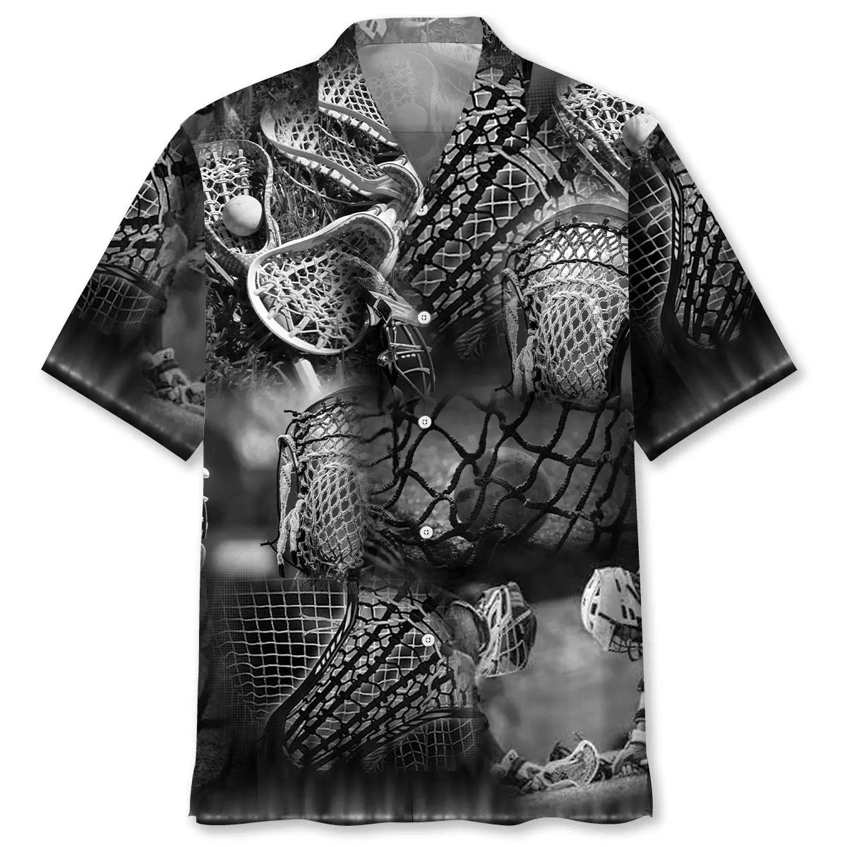 Hawaiian Shirt / Adults / S Black Lacrosse Sticks Hawaiian Shirt
