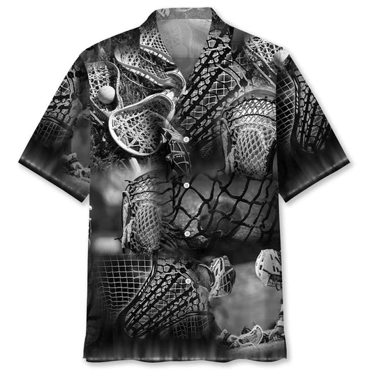 Hawaiian Shirt / Adults / S Black Lacrosse Sticks Hawaiian Shirt
