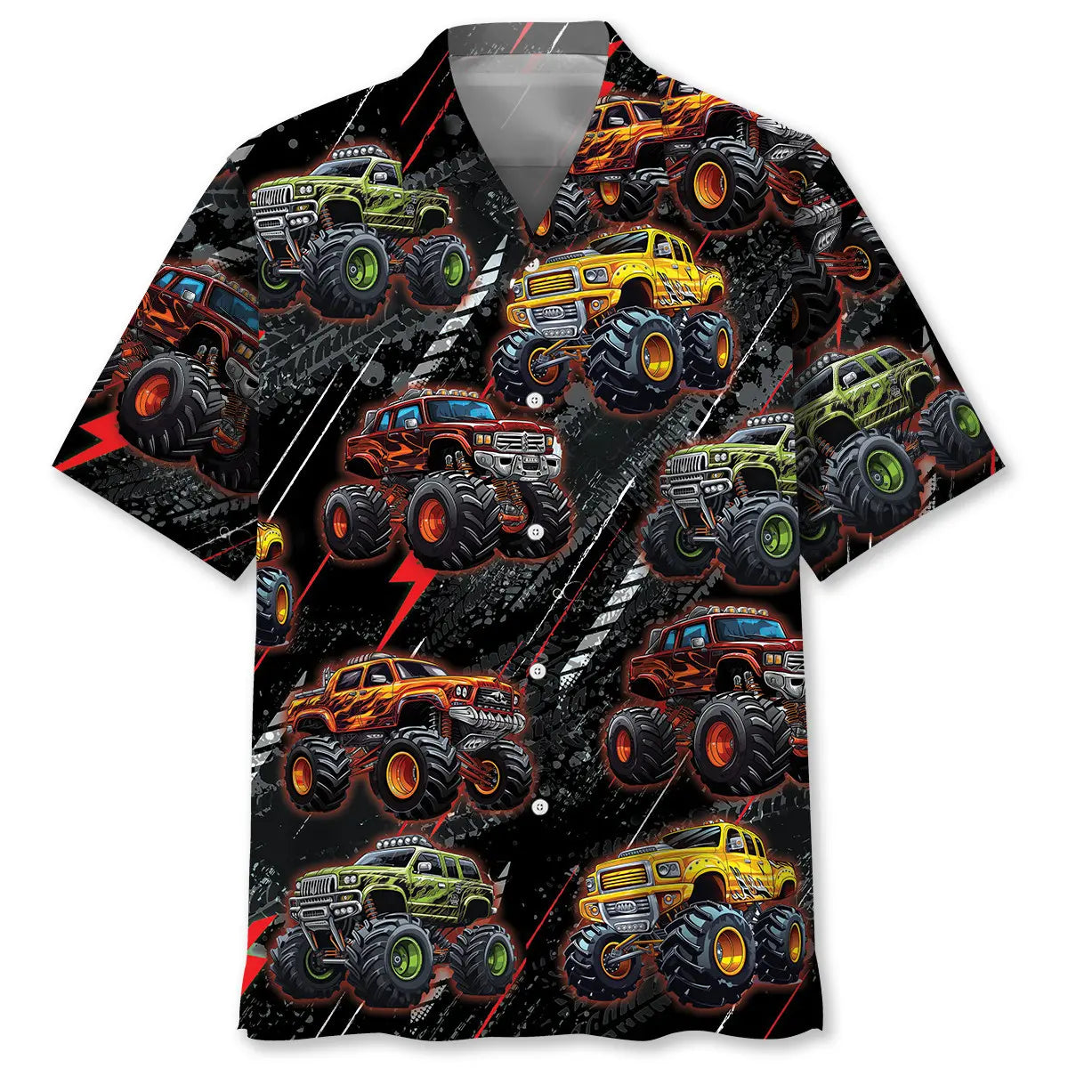 Hawaiian Shirt / Adults / S Black Monster Truck Hawaiian Shirt