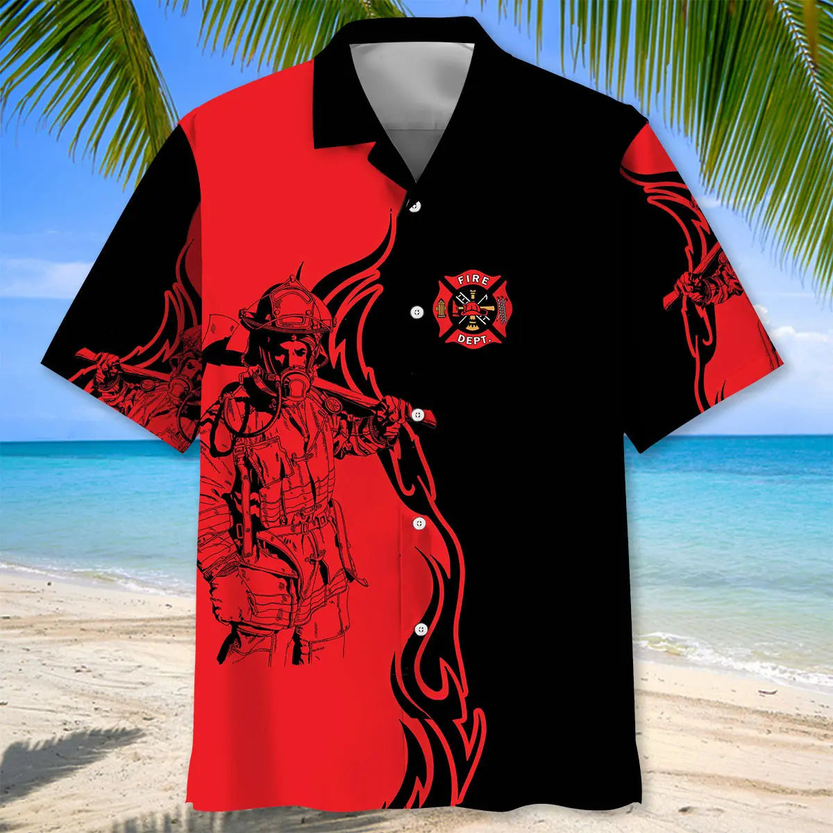 Black &amp; Red Firefighter Hawaiian Shirt