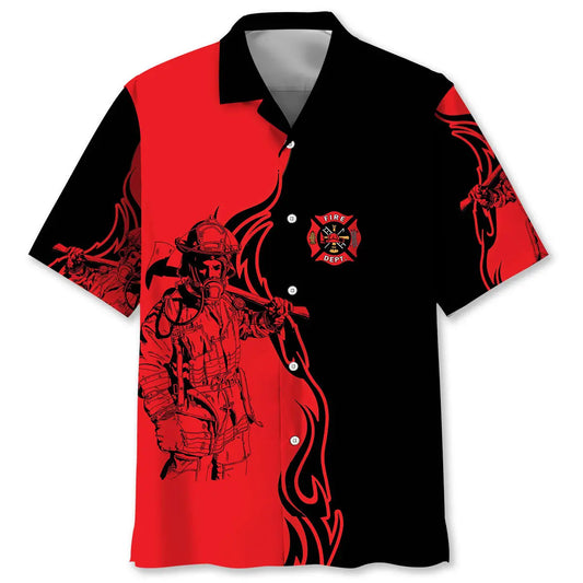 Hawaiian Shirt / Adults / S Black &amp; Red Firefighter Hawaiian Shirt