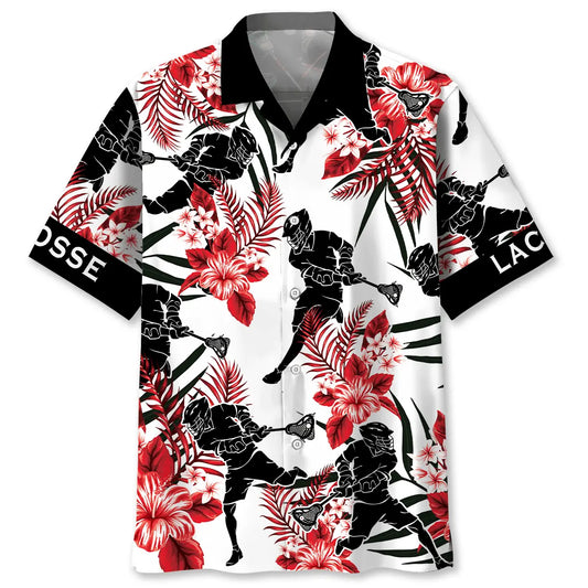 Hawaiian Shirt / Adults / S Black Red Lacrosse Hawaiian Shirt